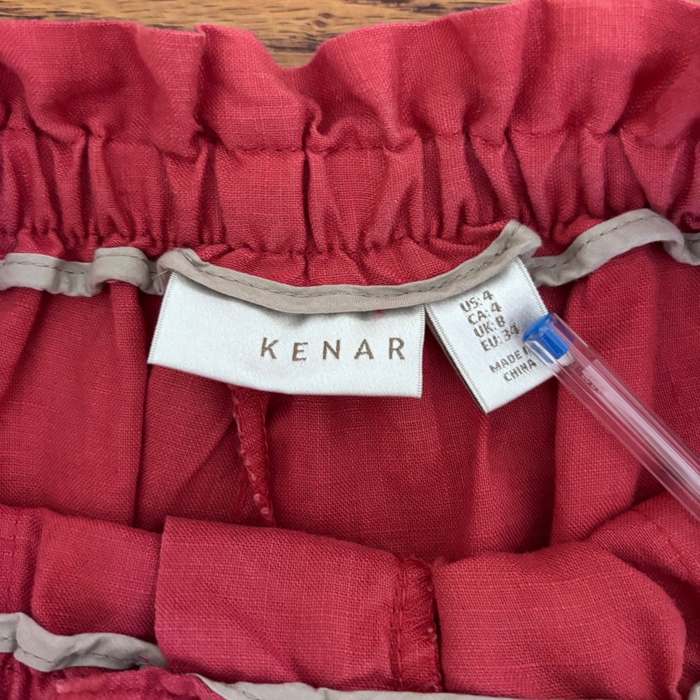 Kenar High-Waist Paperbag Linen Shorts in red ~ size 4 - Picture 3 of 4